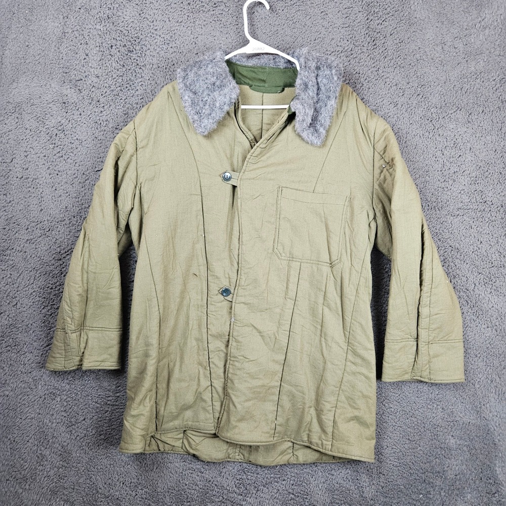 Vintage Swedish 1987 Military Quilted Field Jacket Faux Fur Collar Size Regular